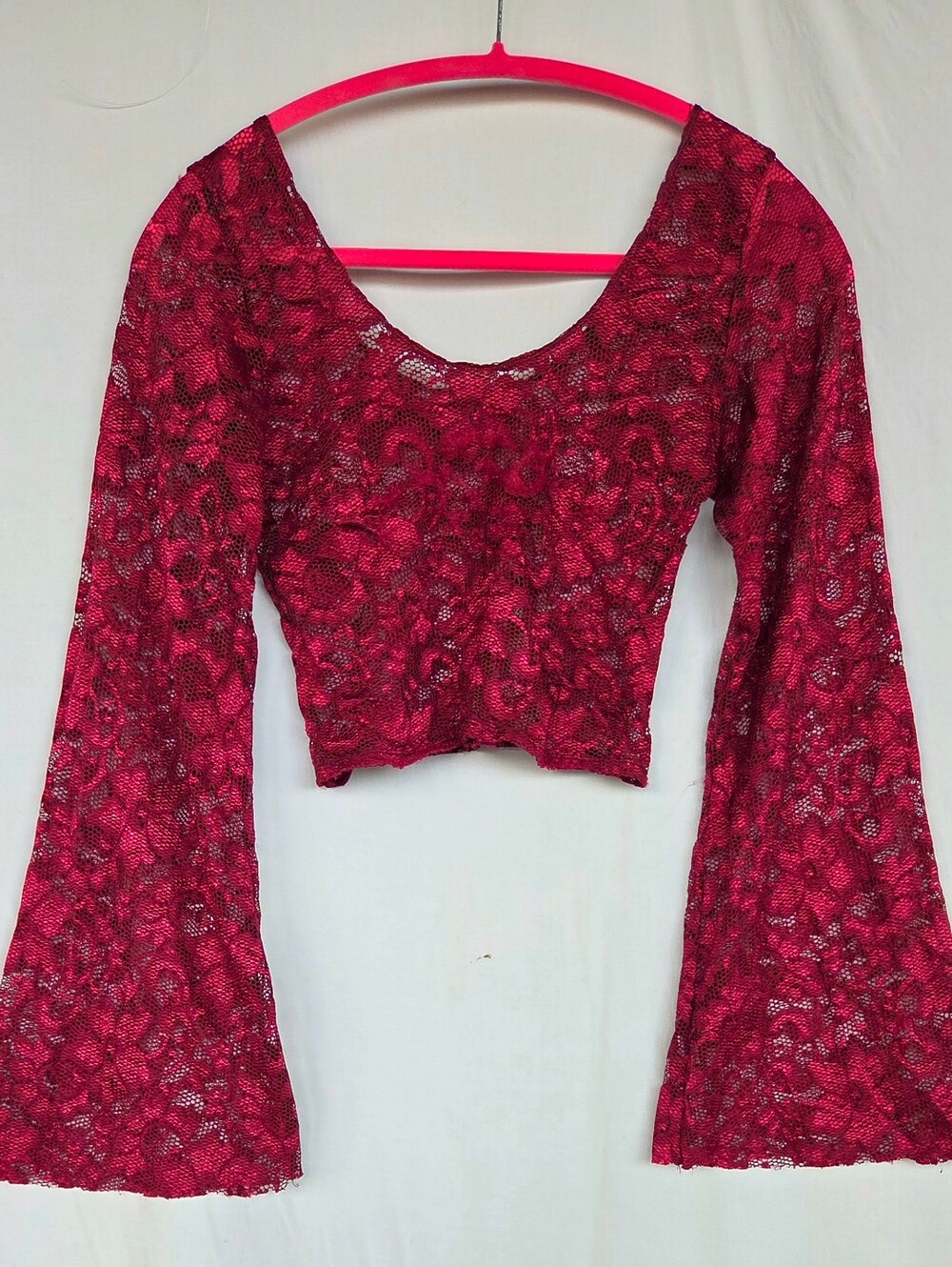 BlackMilk Red Lace Bell-Sleeve Crop Top